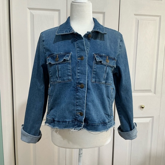 🤎 Loft Women’s Blue Denim Jean Jacket with Raw Hem - Medium - Picture 4 of 7